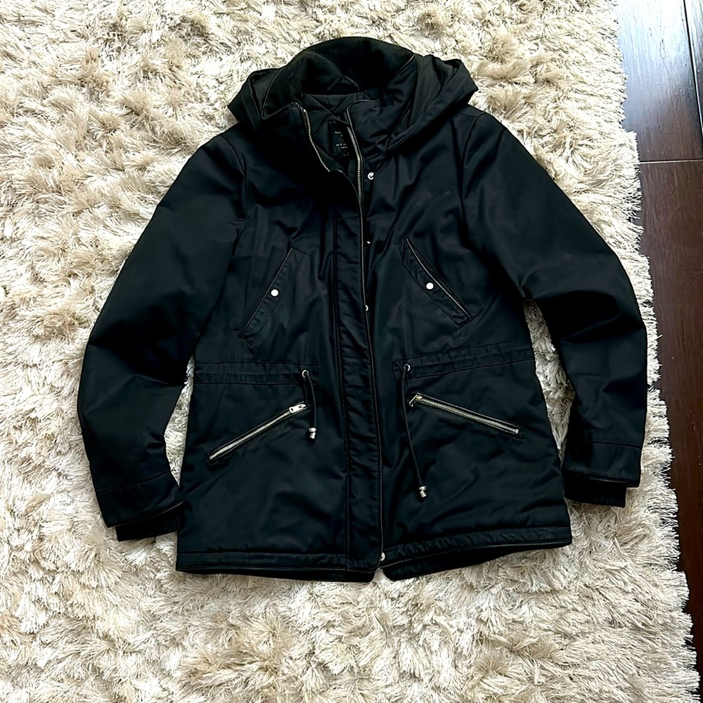 Beautiful Zara Puffer with high collar and hood, Black size small